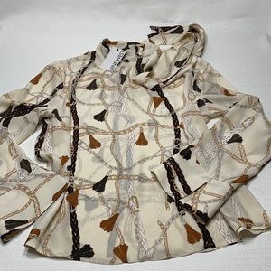 Nine WEST long sleeve blouse cream brown color size L NWT